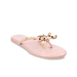 Metro Women Peach-Coloured Embellished T-Strap Flats-23
