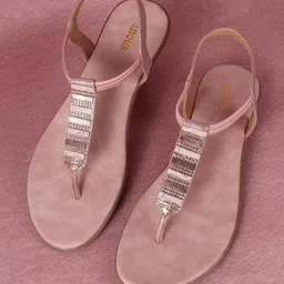 Anouk Nude-Coloured Embellished T-Strap Flats With Backstrap-54