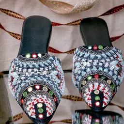 NR By Nidhi Rathi Women Ethnic Embellished Pointed Toe Fabric Mules-1