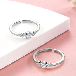 Peora Silver-Plated Cubic Zirconia Studded Toe Rings image 1
