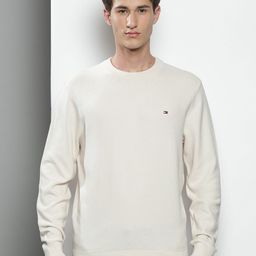 Tommy Hilfiger Men Off White Round Neck Knitted Pullover-picture-8