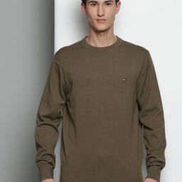 Tommy Hilfiger Men Olive Green Round Neck Pullover-picture-30