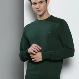 Tommy Hilfiger Men Green Solid Pullover with Applique Detail-picture-35