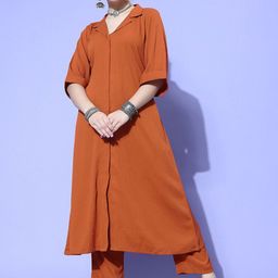 Varanga Textured Shirt Collar Long Sleeves A-Line Kurta With Trouser-picture-3