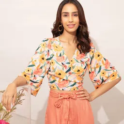 20Dresses Multicoloured Floral Printed Bell Sleeves Crop Top-image-82