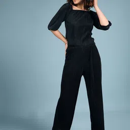 DressBerry Wrinkle Textured Black Off Shoulder Top & Palazzo Co-Ords-image-38