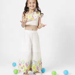 Nauti Nati Girls Printed One Shoulder Ruffles Pure Cotton Top with Trousers-picture-17
