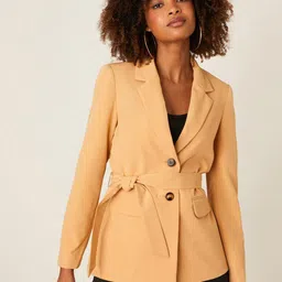 DOROTHY PERKINS Women Beige Relaxed Belted Blazer-picture-31