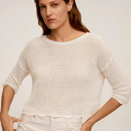 MANGO Women Off-White Open Knit Pullover-picture-8