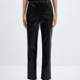 MANGO Women Animal Effect PU Straight Fit Trousers-image-10