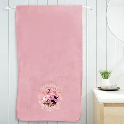 FABINALIV Pink & Purple 1 Printed Cotton 400 GSM Bath Towel-image-26