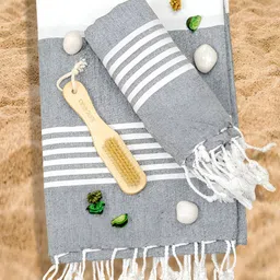 Aura Grey & White 2 Pieces Striped Cotton 200 GSM Towel Set-19