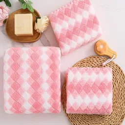 HomeCloud Pink 3 Piece Microfiber Soft and Fuffy 400 GSM Towel Set-0