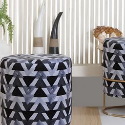 Shadowkart Black & Grey Geometric Printed Wooden Cylindrical Ottomans-10