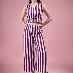 DressBerry Stripe V-Neck Crop Top with Mid-Rise Trouser Co-Ords-47