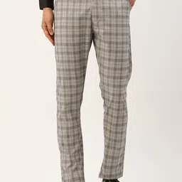 JAINISH Men Grey Checked Tailored Slim Fit Easy Wash Trousers-image-66
