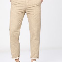 KETCH Men Beige Printed Slim Fit Easy Wash Trousers-image-43
