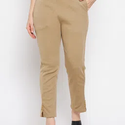 Clora Creation Women Beige Solid Smart Easy Wash Trousers-image-34