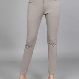 FITHUB Women High Rise Sharp Slim Fit Easy Wash Cotton Formal Trousers-image-21