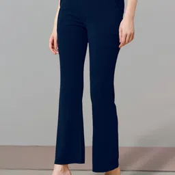 FITHUB Women High-Rise Easy Wash Cotton Bootcut Trousers-image-45