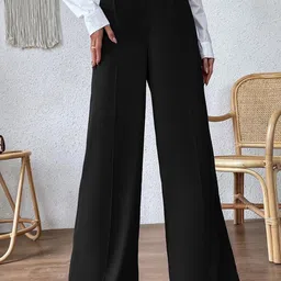Kotty Women Relaxed Flared High-Rise Easy Wash Bootcut Trousers-image-99