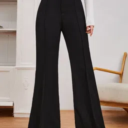 Kotty Women Relaxed Flared High-Rise Easy Wash Bootcut Trousers-image-79
