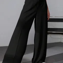 BROADSTAR Women High-Rise Stretchable Wide Leg Baggy Fit Trousers-picture-27