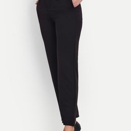 Next One Women Black Classic Straight Fit High-Rise Easy Wash Formal Parallel Trousers-image-23