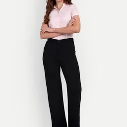 BROADSTAR Women Smart Flat-Front High-Rise Wide Leg Stretchable Formal Parallel Trousers-image-84