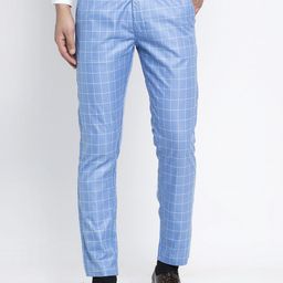 JAINISH Men Checked Smart Tapered Fit Cotton Easy Wash Trousers-image-14