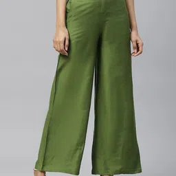 Tulsattva Women Olive Green Smart Flared Easy Wash Trousers-image-89