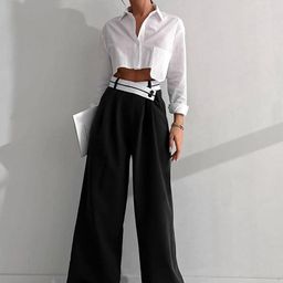 StyleCast Women Black Loose Fit Mid Rise Trousers With Belt-image-63