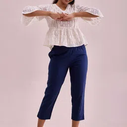 Go Colors Women Relaxed Slim Fit Mid Rise Flat-Front Trousers-image-37