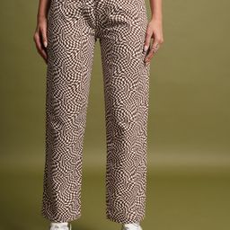 Tokyo Talkies Women Brown Abstract Printed Flared Low-Rise Trousers-image-62