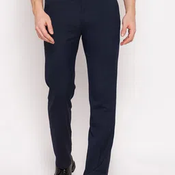 Cantabil Men Navy Blue Regular Fit Cotton Formal Trousers-picture-5