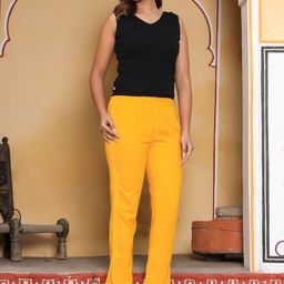 Jaipur Kurti Women Mustard Yellow Original Fit Cotton Trousers-picture-3