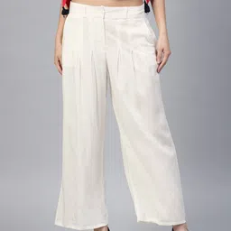 W Women Off-White Regular Fit Solid Parallel Trousers-27