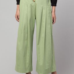 Orchid Blues Women Green Flared High-Rise Pleated Parallel Trousers-image-106