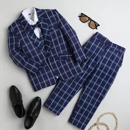 BAESD Boys Checked Single-Breasted Cotton Silk Four-Piece Party Suit-image-30