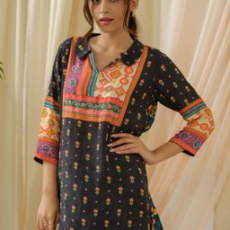 Ishin Printed Shirt Collar Pure Cotton Tunic With Trousers-picture-39