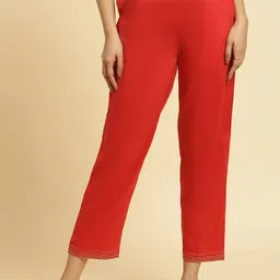 W Women Mid Rise Straight Fit Plain Parallel Trousers-image-58
