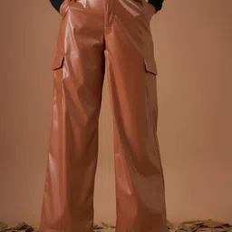 SASSAFRAS Women Brown Straight Fit Cargos Trousers-image-66