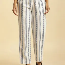 W Women Straight Fit Mid-Rise Ethnic Motifs Printed Plain Trousers-image-38