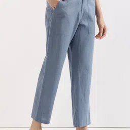 SAADAA Women Comfort Straight Fit Cotton Linen Mid-Rise Trousers-picture-15