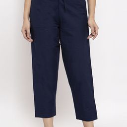 Enchanted Drapes Women Navy Blue Solid Straight Fit Trousers-picture-13