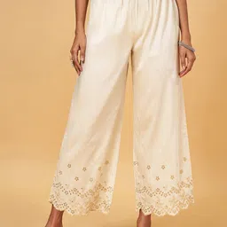 RANGMANCH BY PANTALOONS Women Self Design Straight Fit Trousers-picture-13