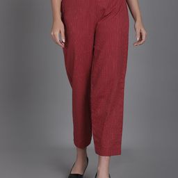 Aarsha Women Textured Relaxed Straight Leg Trousers-image-38
