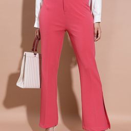 Tokyo Talkies Women Coral Mid Rise Flared Bootcut Trousers-image-98