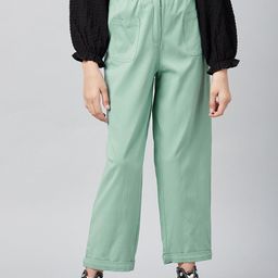 Athena Girl Girls Green Relaxed Straight Leg Straight Fit High-Rise Trousers-image-76