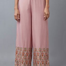 W Women Pink Ethnic Motifs Printed Parallel Trousers-picture-8